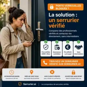 Personne bloquée devant une porte verrouillée avec une clé qui ne tourne plus et recherche un serrurier vérifié