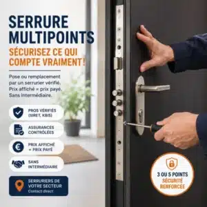 Serrurier installant une serrure multipoints sur une porte d’entrée pour renforcer la sécurité avec un verrouillage 3 ou 5 points.